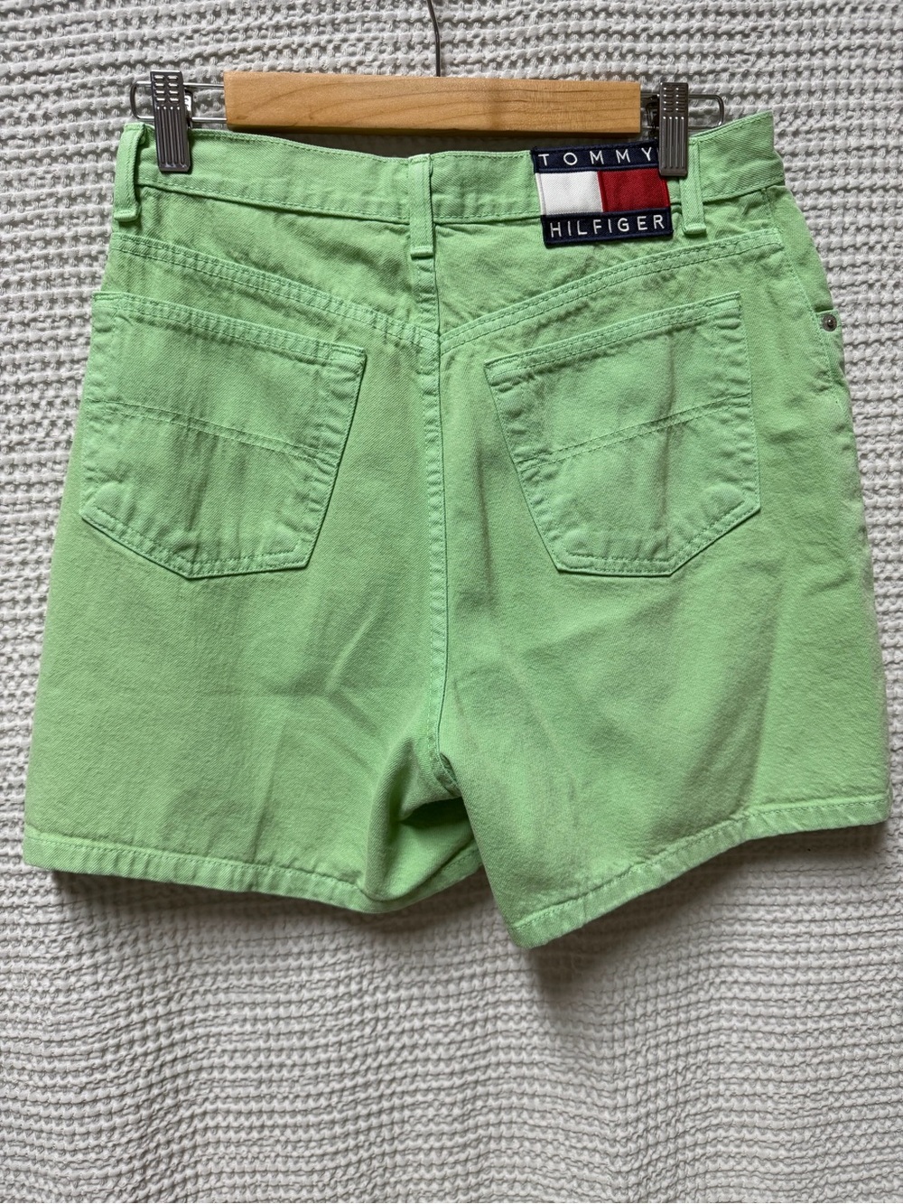 90s Vintage Tommy Hilfiger Bright Light Green High Waist Perfect T Shorts